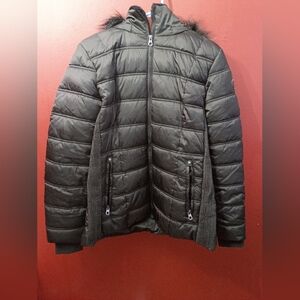 Nautica Black Quilted Jacket with Fur Trim